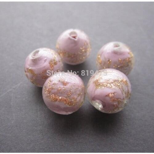 10Pcs/Lot 12mm Handmade Lampwork Beads Light Purple Color With Gold powder for jewelry making