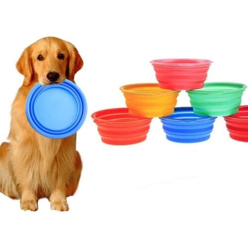 100pcs/lot Pure Color Silicone Folding Pet Bowls Outdoor Pet Dog Cat Foldable Food Water Bowls for Small Dogs