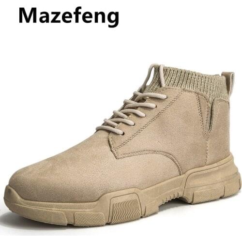 2020 Men Spring Boots Fashion Leather Boots Men Autumn Winter Snow Casual Shoes Men Outdoor Light Ankle Antislip Zapatos