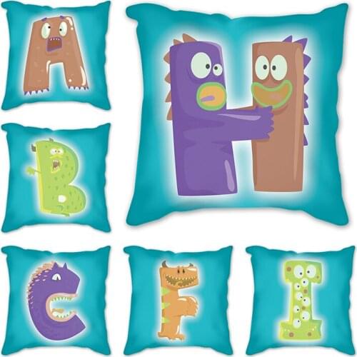 45*45cm Blue Cotton Linen Throw Pillow Cushion Cover Car Home Decor Bed Sofa Decorative letters Pillowcase Funda Cojin Para Sof