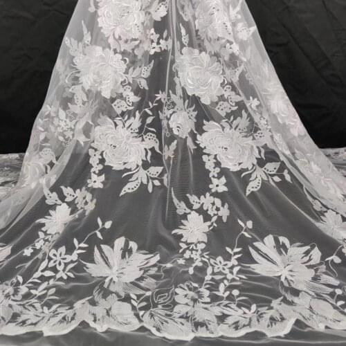 5yards/pc) High quality white color African wedding tulle lace fashion French net lace fabric with gorgeous embroidery FYX002