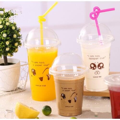 50pcs Creative coffee tea cup party birthday favor transparent beverage juice cups disposable takeaway packaging cups with lid