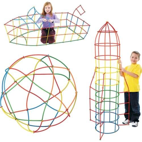 DIY 4D Colorful Funny Straw Building Blocks Plastic Splice Assembled Blocks Development Educational Toys for Children Kids Gift