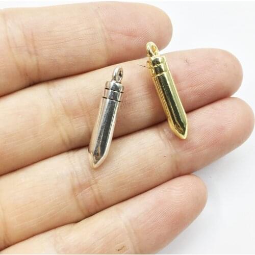 Eruifa 20pcs 4*20mm Pretty Bullet Drop gold/Silver plated Zinc alloy Charms Pendant Jewelry DIY Necklace 2 colors