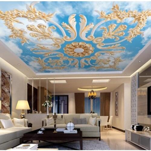 Euporean Carved sky Custom 3D Ceiling Mural Wall paper Living Room Bedroom Photo Wall Mural Home Decor Papel De Pared 3D Ceiling