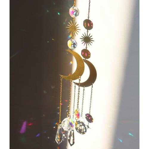 Crystal Windchimes pendant Sun light Catcher Moon Prism Rainbow Maker Home Decor Fairy Room Wall Hanging Witchy Gift Decoration