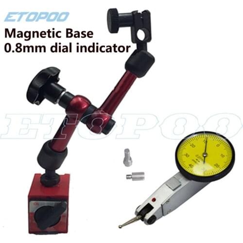 2 IN 1 Accurate Dial Gauge Test Indicator With Mini Universal Flexible Magnetic Base Holder Stand + Dial Test Indicator Gauge