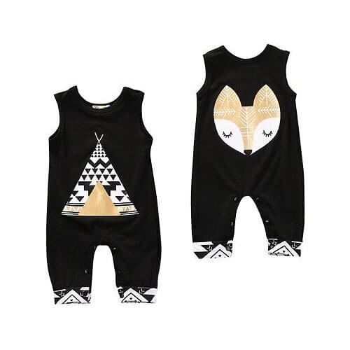 Newborn Toddler Kid Baby Boy Girl Romper Sleeveless Cartoon Fox Jumpsuit Clothes Outfit