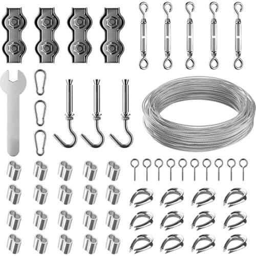 30M Garden Wire Fence Roll Kit,Nylon Coated Heavy Duty Stainless Steel Cable Rope,Turnbuckle Strainer Hook