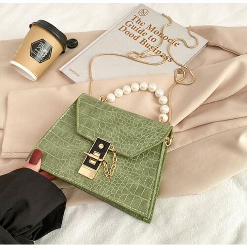 Fashion Chain Shoulder Bag For Women 2021 Designer Pearl Lady Handbags And Purse Retro Casual Small Square Bag Crossbody Bag