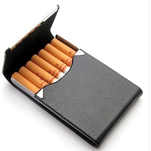 7 Cigarette ) Fashion PU Leather Cigarette Case Metal Stent Cigarette Cigar Box Mens Container Smoking Cigarette Accessories