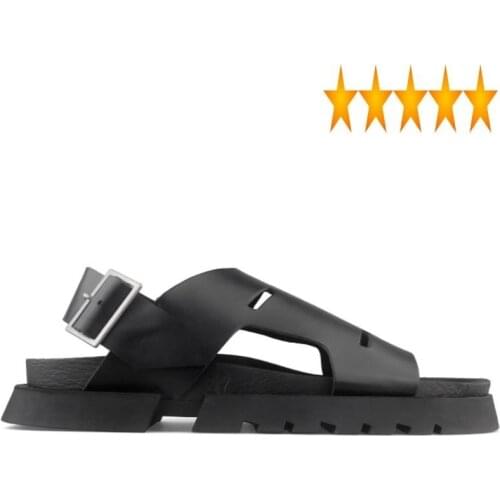 New Summer 2021 Men Sandals Genuine Leather Gladiator Sandal Buckle Strap Open Toe Beach Slippers Mens Breathable Non-Slip Slide