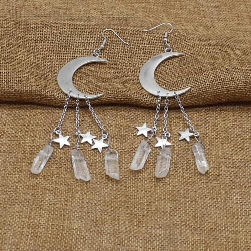 Natural quartz crystal earrings, crescent-shaped gothic earrings, moon earrings, bohemian style ladies jewelry
