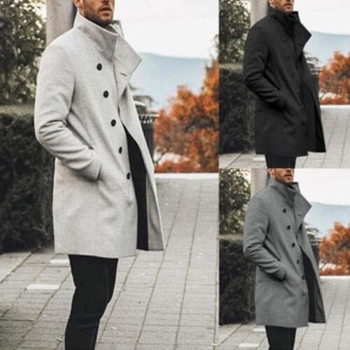 New Mens Retro Fashion Boutique Single-breasted Coat Top Quality Mid-length Wool Coats Casual Business Woolen Windbreaker Jacket
