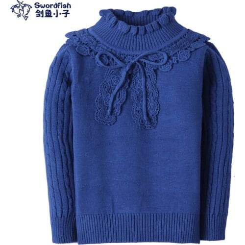 2017 autumn 2T-7T sweater baby girls child knitted sweater pure color baby turtleneck sweater children outerwear kids clothes