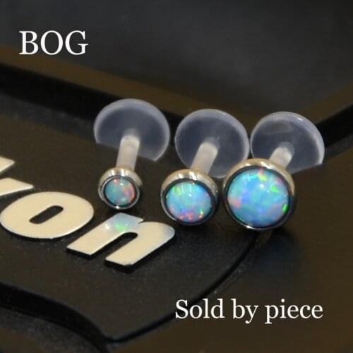 Lot 1PC Cornflower Blue Opal Bioplast Flexible Monroe Labret Lip Bar Ring Push Fit Top 16g Ear Tragus Cartilage Body Jewelry