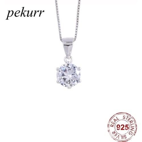 Pekurr 925 Sterling Silver Mini Luxury Hexagon Crystal Necklaces For Women Zircon Gem Pendants Choker Fashion Jewelry