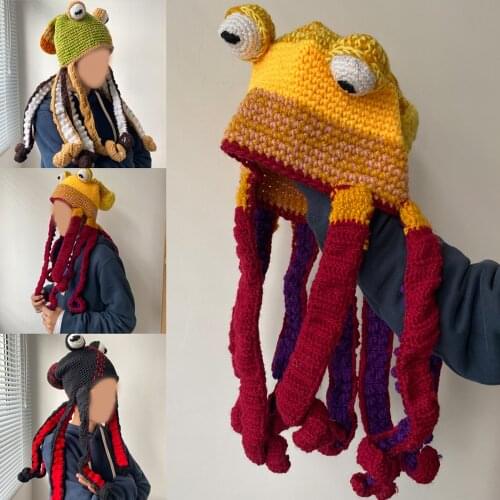 Cartoon Octopus Hand Weave Knit Woolen Hat Men Women Winter Family Funny Cute Party Caps Carnival Festival Gift Cosplay Headwear