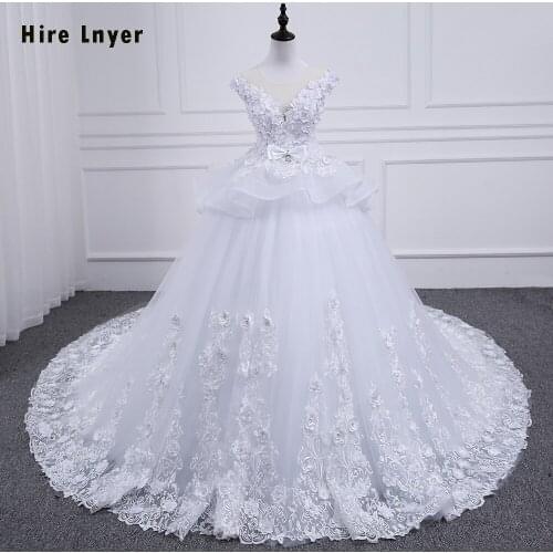 HIRE LNYER China New Arrive Pearls Crystal Bow Appliques Flowers Gorgeous Princess Ball Gown Wedding Dresses Vestido De Noiva