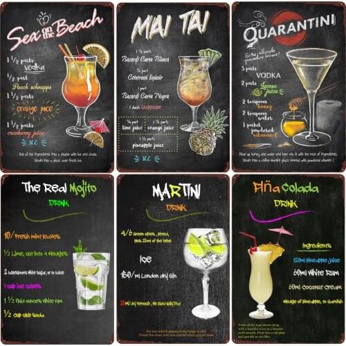 Pornstar Martini Metal Poster Whisky Old Fashion Moscow Mule Cocktail Vintage Tin Signs Pub Bar Wall Art Plate Home Decor N351