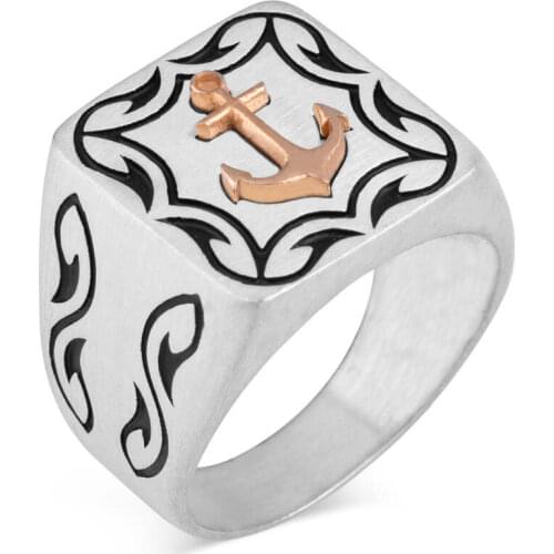 925 Sterling Silver Anchor Ring for Men Plain Silver Mens Ring Sailors Ring Ship Anchor Ring