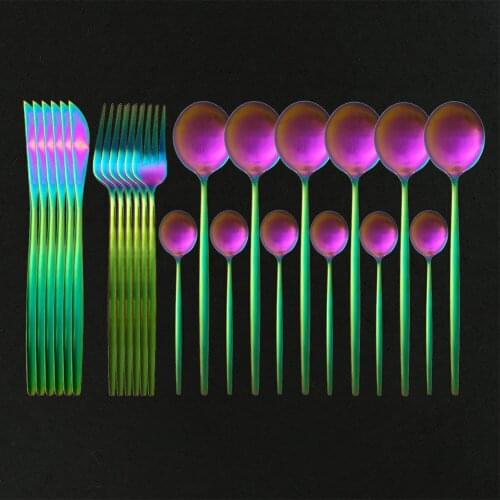 Dinnerware Rainbow Matte Cutlery Set 304 Stainless Steel Luxury Flatware Home Fork Spoon Knife Kitchen Dinner Set Service for 6