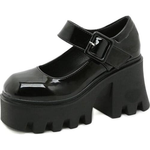 Retro Lolita Shoes Heels Women 2021 Luxury Black Patent Leather Platform Shoes Goth Block Heel Mary Jane Shoes Platform Ladies