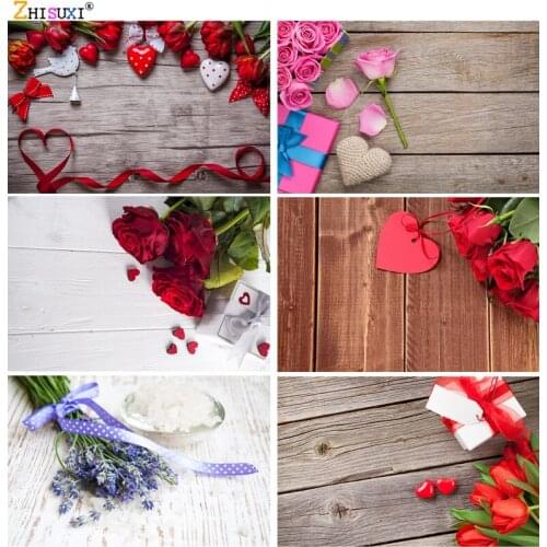 Vinyl Custom Valentine Day Photography Backdrops Prop Love Heart Rose Flower Wooden Floor Photo Studio Background 21415 ZOOM-02