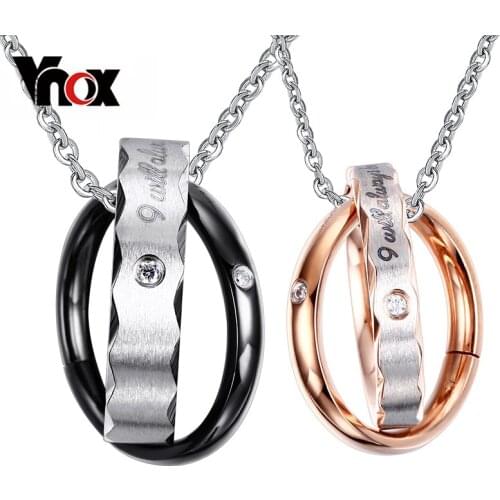 Vnox Endless Love Necklace Pendant For Lovers Vintage Double Hoop Wedding Promise Jewelry Free Chain