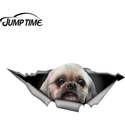 Jump Time 13cm x 4.8cm Shih tzu car sticker 3D Pet Graphic Vinyl Decal Car Window Laptop Bumper Car Stickers