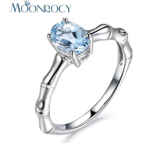 MOONROCY Drop Shipping Jewelry Wholesale Silver Color Oval Cubic Zirconia Light Blue Crystal Ring for Wedding Women Gift