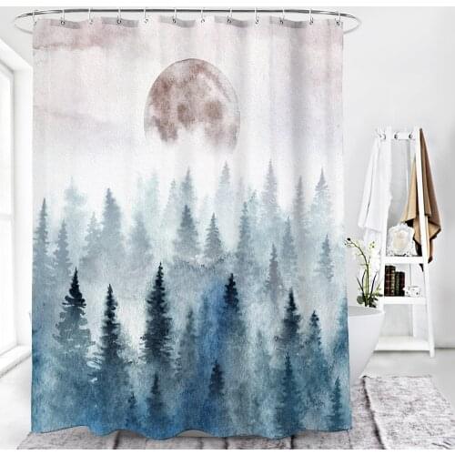 3D Digital Printing New Abstract Leaf Forest Polyester Waterproof Shower Curtain Partition Bathroom Curtain