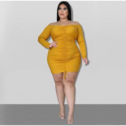 XL-5XL Fall Clothes For Women Plus Size Dresses Fashion Solid Color Long Sleeve Slim Sexy Mini Dress Wholesale dropshopping