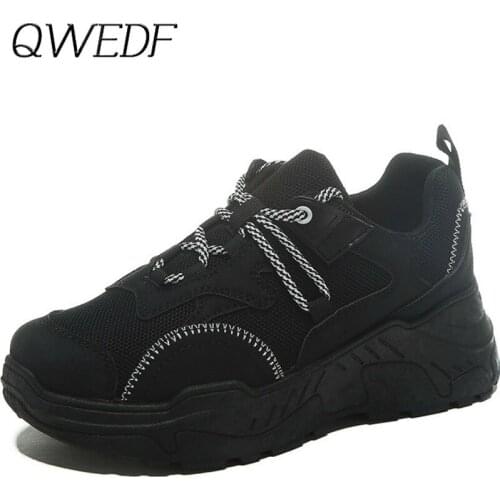 QWEDF Womens Chunky Sneakers 2019 New Fashion Women Platform Shoes Lace Up Vulcanize Shoes Womens Female Trainers Shoes F3-83