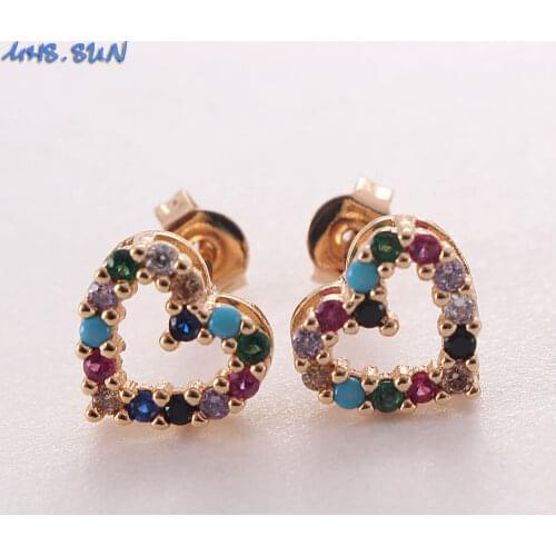 MHS.SUN Women/Girl Mosaic AAA CZ Heart Earrings Fashion Gold Color Stud Zircon Earrings Luxury Jewelry For Party Gift 1Pair