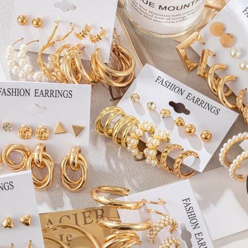 Woman Earring Pearl Hoop Earrings Set For Women Set Geometirc Jewelry Earrings Metal Circle Hoop Earrings 2021 Trend Jewelry New