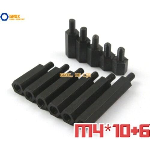 100 Pieces Black Nylon M4 x 10 + 6mm Female to Male PCB Motherboard Standoff Hex Spacer