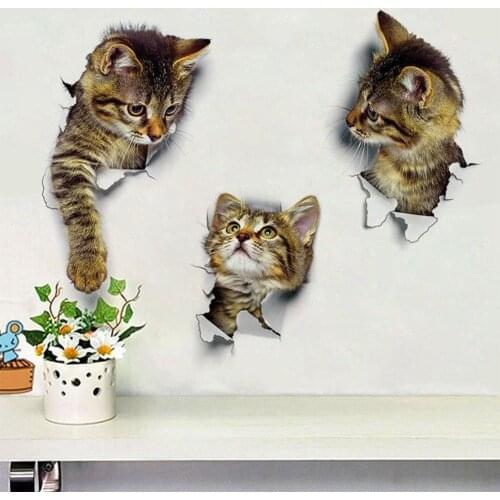 3D Wall Sticker Vinyl Cute Kitten Cat Bedroom Fridge Decal Home Mural Art Decor