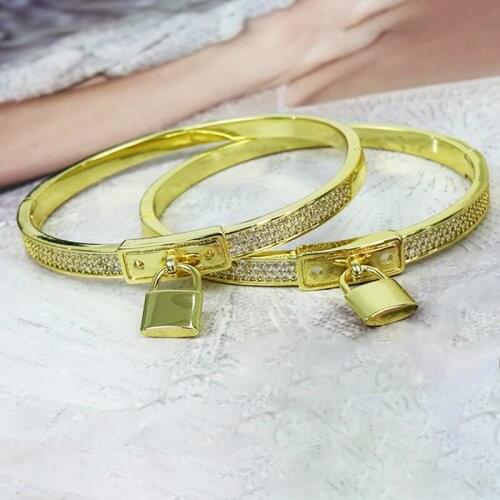 5 Pcs Punk bangle Lock shape bangle Gold color bangle Metal bangle jewelry fashion bangle for women jewelry Bangle 51439