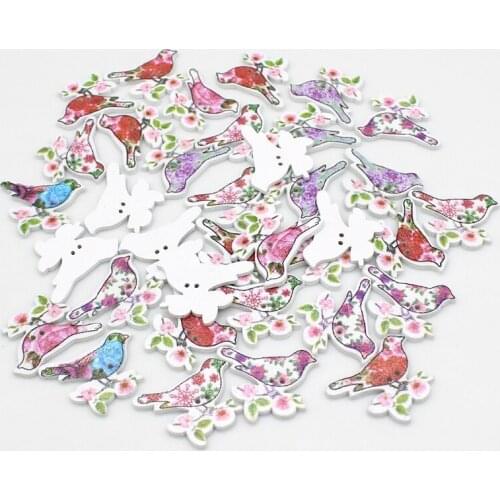50pcs/lot Wooden Colorful Little bird Buttons Handmade Noel Accessories Scrapbooking for DIY Craft Decoration Button