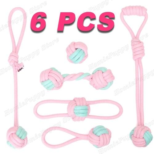 6 PCS Dog Chew Toy Nature Cotton Interactive Rope Ball Toy for Dogs Teeth Cleaning Pet Chew Toys Outdoor Training Playing TY0113