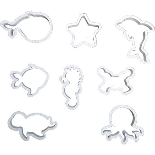 8pcs Plastic Sea animal Cookie Cutter Mold Fondant Cake DIY Baking Mould Whale Dolphin Sea Horse Biscuit Stamps Embosser Tools