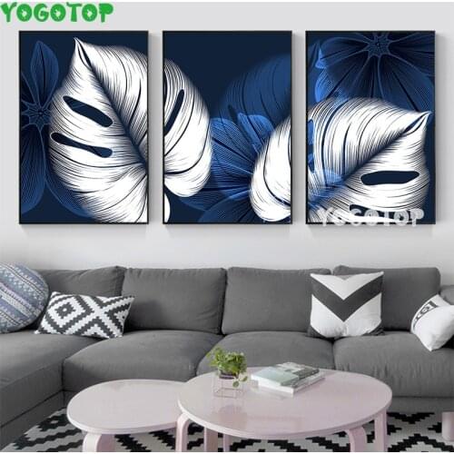 Abstract Blue White Plant Leaf diy,Diamond Embroidery,5D,Diamond Painting,Stitch Cross,Mosaic,Triptych,art,rhinestone ML1542