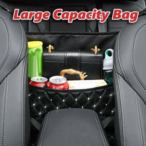 Car Handbag Holder Luxury Leather Seat Back Organizer Mesh Large Capacity Bag Automotive Goods Storage Pocket Seat with Diamond