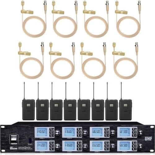 Bolymic 8 Channels Wireless Single Microphone Systems Headset Lavalier Handheld Microphone Headworn Mics For Stage school church