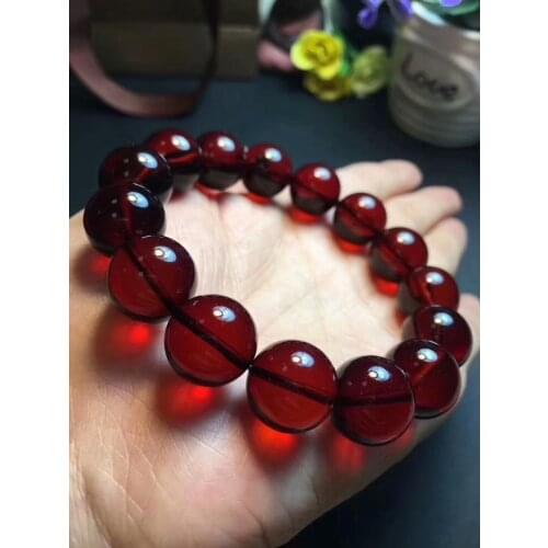 Genuine Natural Blood Red Amber Gemstone Round Beads 14mm Bracelets Healing Stone For Woman Man Gift Certificate AAAA