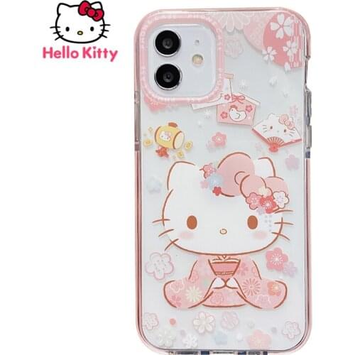Hello Kitty for IPhone 7/8P/X/XR/XS/XSMAX/11/12Pro/12mini Frame Drop-proof Transparent Mobile Phone Case Suitable for girls