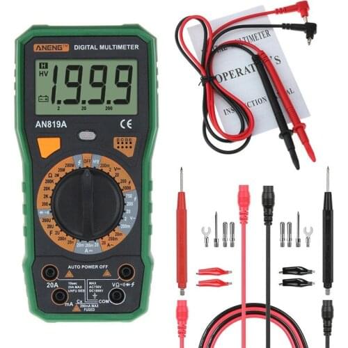 WARMMIKI AN819A Digital Multimeter AC/DC Voltage Ammeter Capacitance Resistance Triode Tester Current Meter + Spring clips