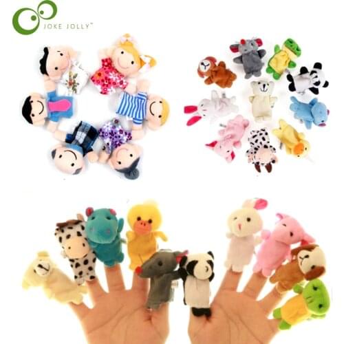 Baby Plush Toy Finger Puppets Tell Story Props 10pcs Animals or 6pcs Family Doll Kids Toys Children Gift GYH