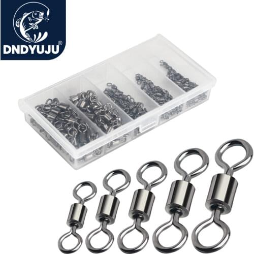 DNDYUJU 200pcs Bearing Swivel Fishing Connector Mixed Size 1#-12# Barrel Rolling Solid Rings For Fishhook Lure Link Tackle